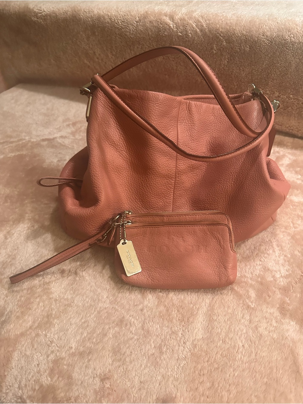 Coach Rose Leather Shoulder Bag with Matching Wristlet